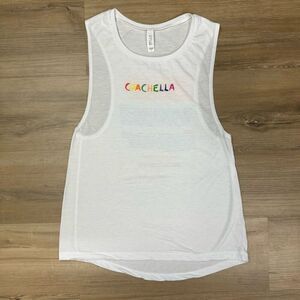 Coachella Festival Sleeveless Burnout Muscle Tank White Rainbow 2019 Lineup Sz S